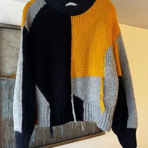 Zara Yellow, Black & Gray Colorblock Knit Sweater